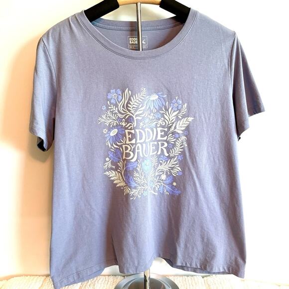 Eddie Bauer Women's XL Lavender/Gray Floral T-Shirt Activewear Casual Athleisure - Picture 1 of 7
